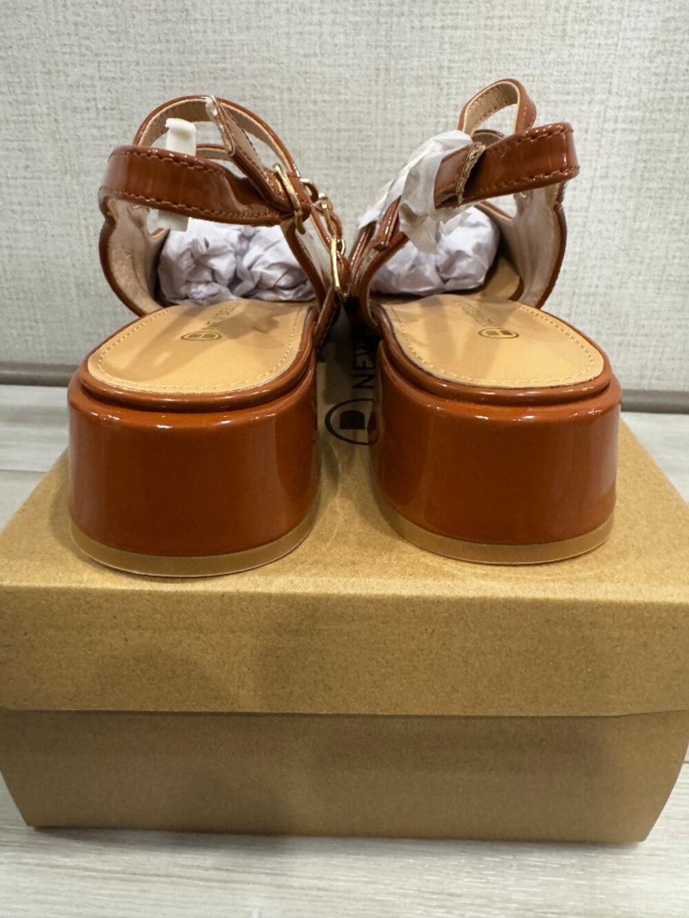Newbella Brown Patent Mary Jane Slingback | Double Strap | Square Toe | 8.5 NIB - Picture 8 of 11
